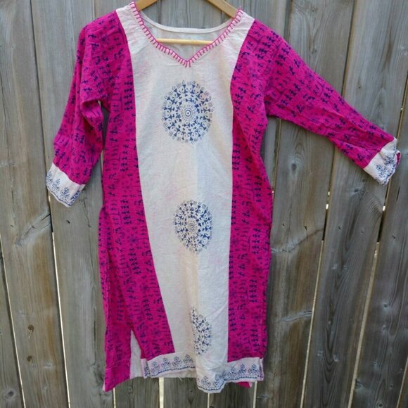 Vintage Hippy Top Block Print Tunic Shirt Music 34" Bust - Picture 2 of 9